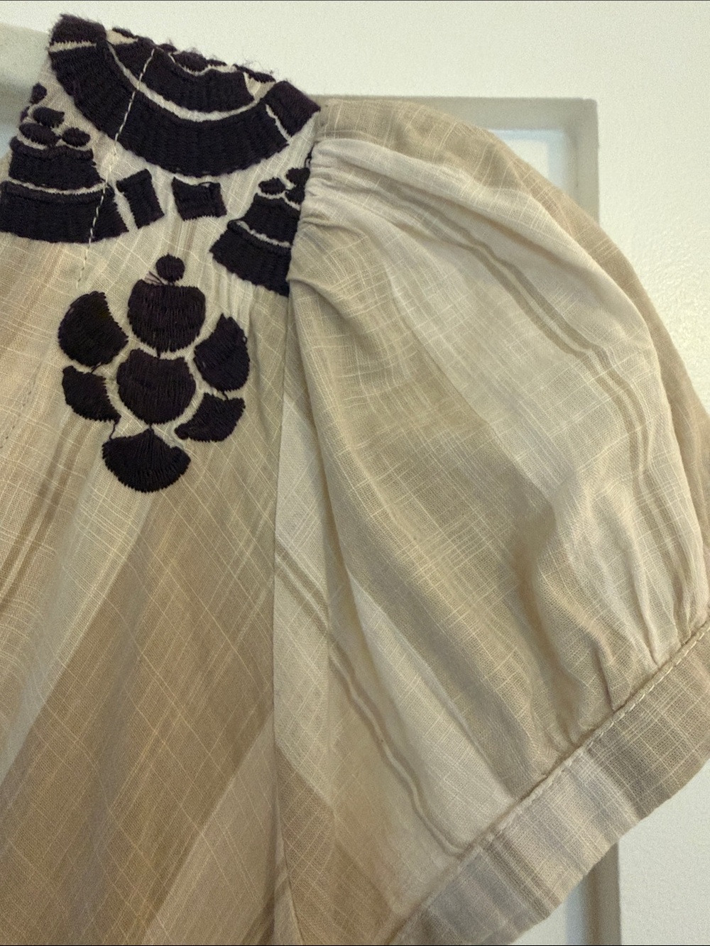 Beige & Purple Embroidered V-Neck Peplum Top - Picture 5 of 9